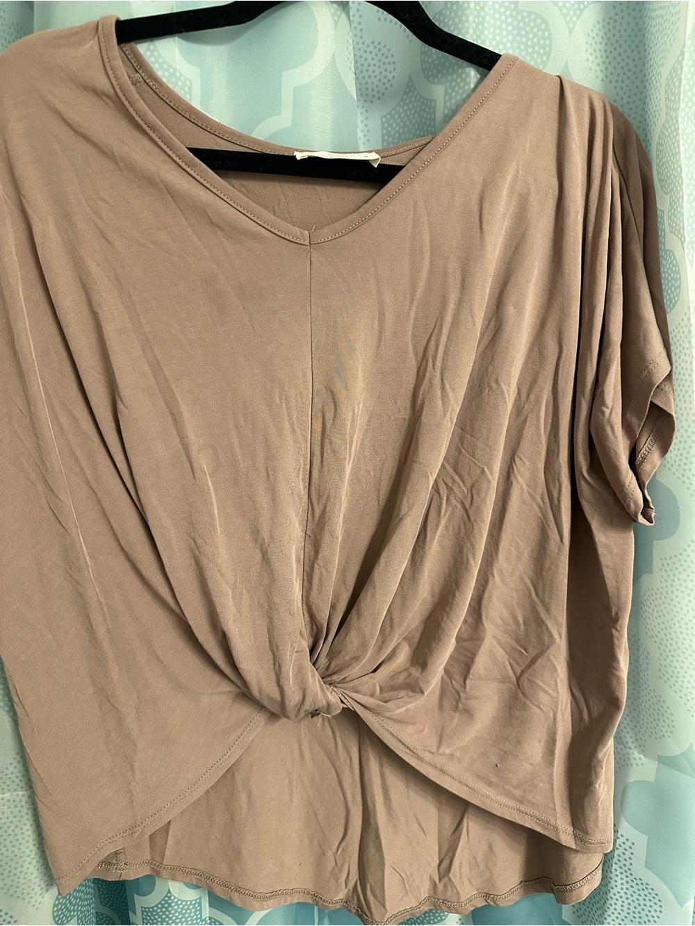 Women's Taupe Twist-Front V-Neck Top -Medium